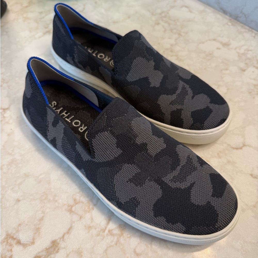 Rothy's Black and Gray Camo Slip-On Shoes